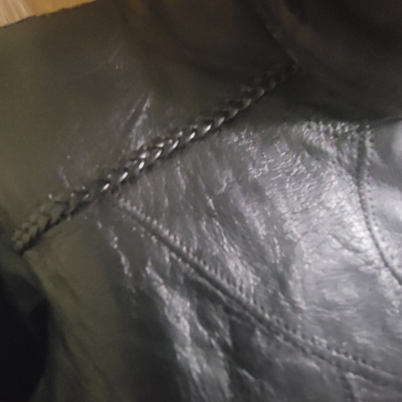 Andrew Michael Black Quilted Pattern with Rope Design Leather Jacket Sz Medium - Picture 7 of 8